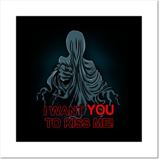 Funny Kiss Me Ghostly Spooky Fantasy I Want You Retro Vintage Meme Posters and Art